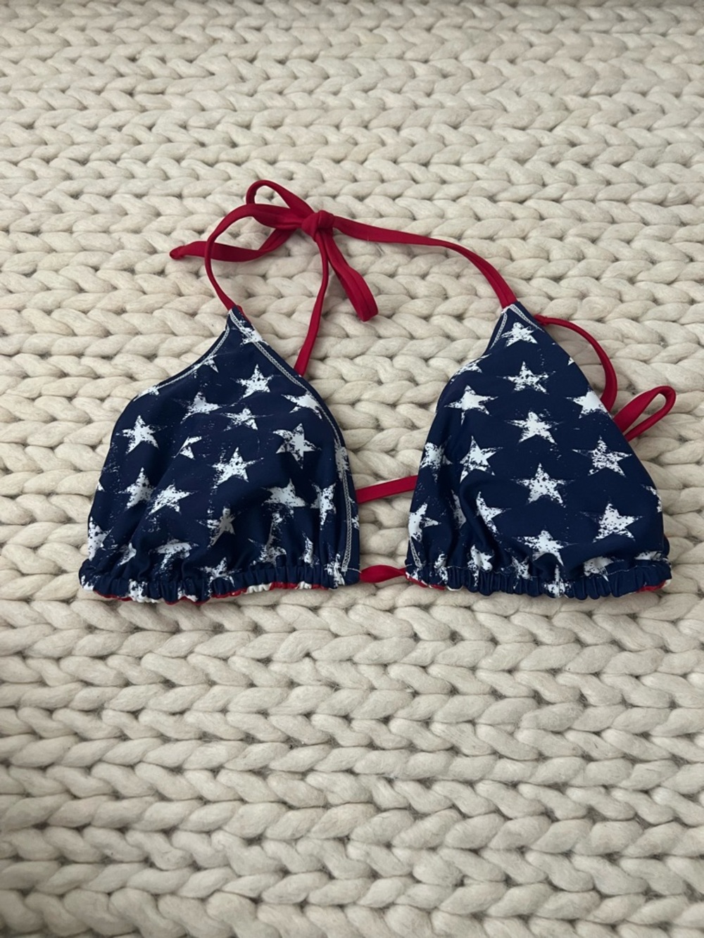 Xhilaration Navy Blue Star Print Bikini Top with Red Straps